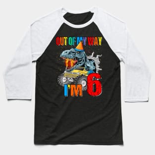 Kids 6Th Birthday Boy Monster Truck Cake Out Of My Way Baseball T-Shirt